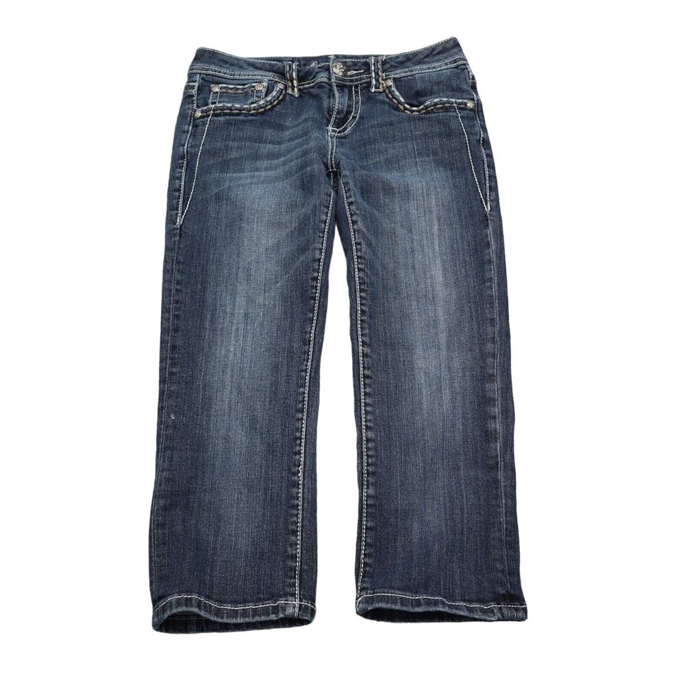 LA Idol USA Pants Womens 5 Blue Low Rise Flat Front Capri Jeans Bottoms